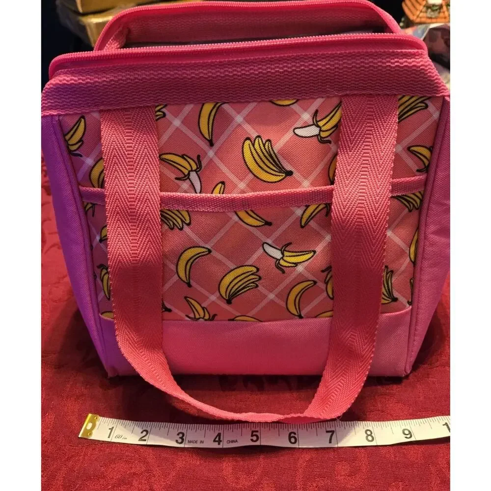 PINK Igloo Insulated Lunch Tote w Banana Print Reusable Lunch Bag School Work